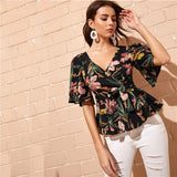 Belted Peplum Floral Blouse