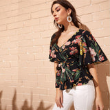 Belted Peplum Floral Blouse