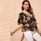 Belted Peplum Floral Blouse