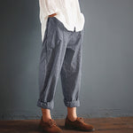 Striped Cotton Linen Long Pants