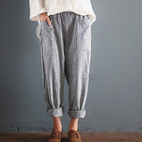 Striped Cotton Linen Long Pants
