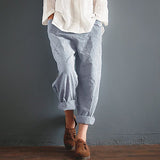 Striped Cotton Linen Long Pants