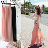 Chiffon Pants Wide Leg Elastic Waist  Long Pants