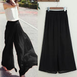 Chiffon Pants Wide Leg Elastic Waist  Long Pants