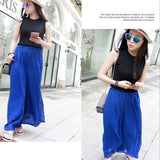 Chiffon Pants Wide Leg Elastic Waist  Long Pants