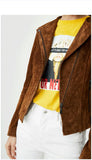 Women's Slim Fit Cinched Waist Suede Leather Jacket