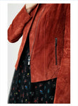 Women's Slim Fit Cinched Waist Suede Leather Jacket