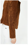 Women's Slim Fit Cinched Waist Suede Leather Jacket