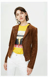 Women's Slim Fit Cinched Waist Suede Leather Jacket