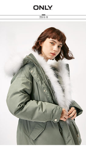 Detachable Fur Collar Drawstring Down Jacket